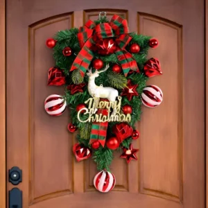 Festive Christmas Wreath with Deer and Red Bow