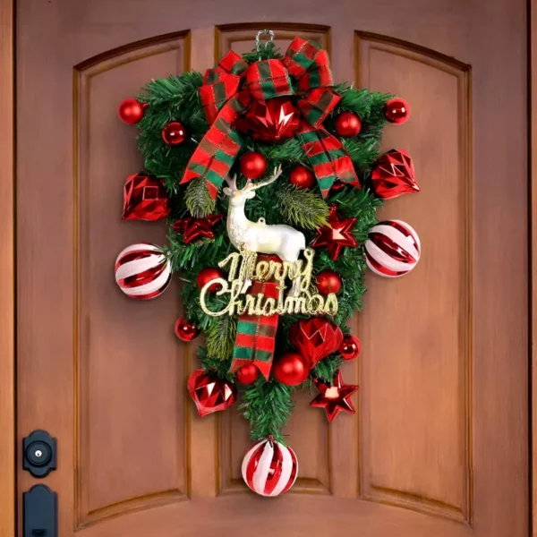 Festive Christmas Wreath with Deer and Red Bow - Image 3