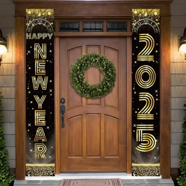 Black and Gold Happy New Year Door Banner - Image 2