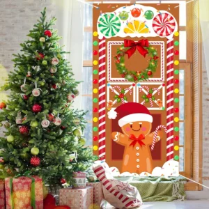Christmas Gingerbread Man Vertical Flag for Door Hanging