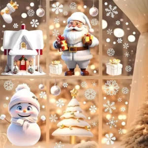 Christmas Snowman Santa Claus Snowflake Window Stickers - Holiday Glass Decorations