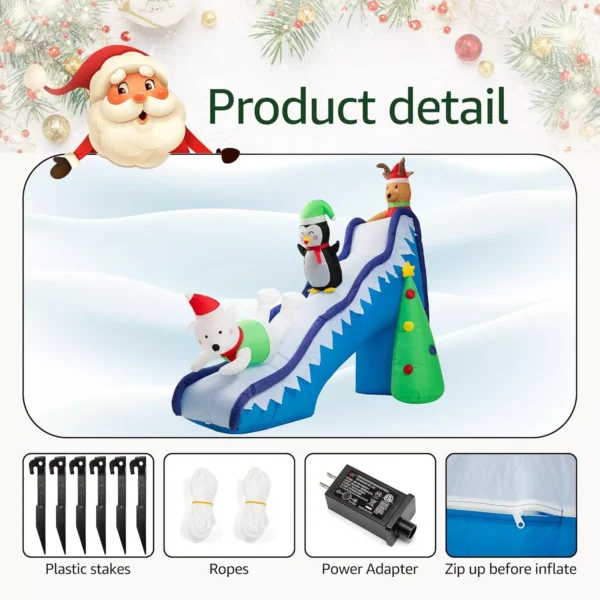 9 FT Christmas Inflatable Slide Scene with LED Lights - Image 4