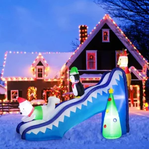 9 FT Christmas Inflatable Slide Scene with LED Lights