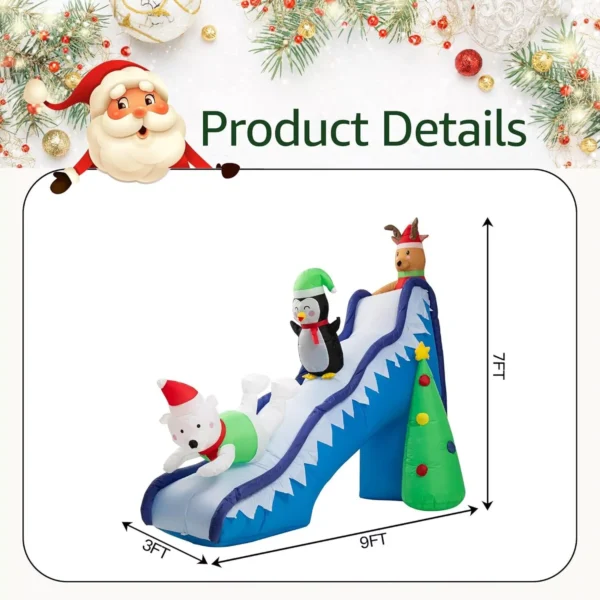 9 FT Christmas Inflatable Slide Scene with LED Lights - Image 5
