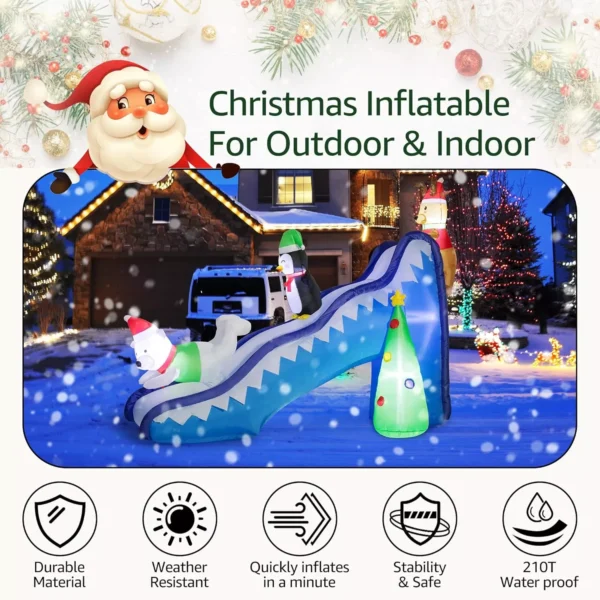 9 FT Christmas Inflatable Slide Scene with LED Lights - Image 3