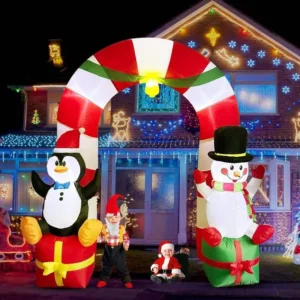 8FT Christmas Inflatable Arch with Penguin, Snowman & Gift Box