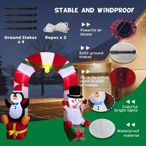 8FT Christmas Inflatable Arch with Penguin, Snowman & Gift Box - Image 3