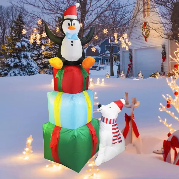 8FT Christmas Inflatable Arch with Penguin, Snowman & Gift Box - Image 5