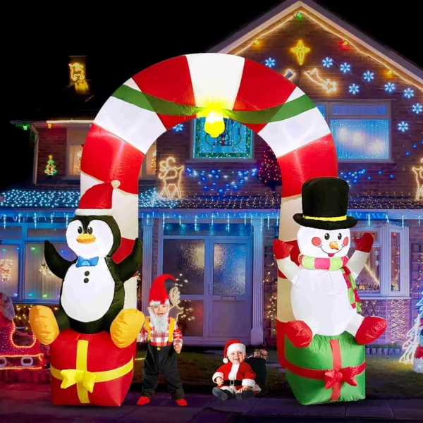 8FT Christmas Inflatable Arch with Penguin, Snowman & Gift Box - Image 2