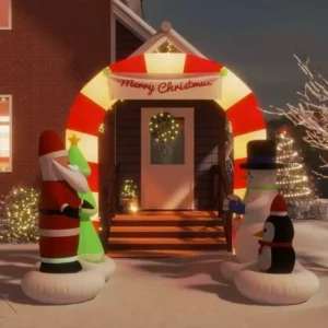 102.4" Christmas Inflatable Santa & Snowman LED Archway