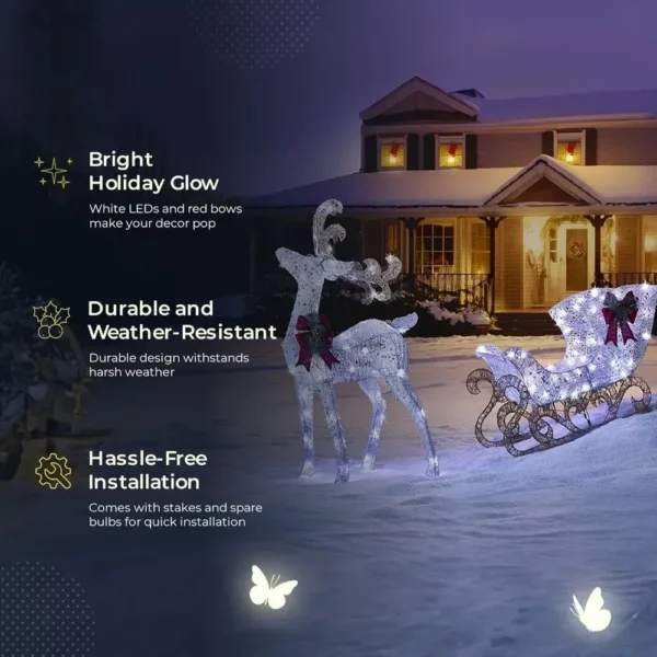 Pre-Lit Reindeer & Sleigh Décor - Image 3