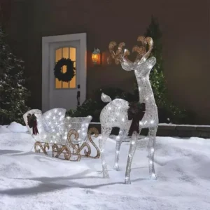 Pre-Lit Reindeer & Sleigh Décor