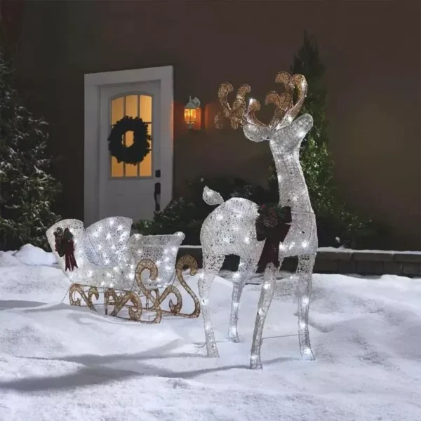 Pre-Lit Reindeer & Sleigh Décor