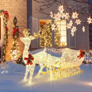 6 FT Christmas Lighted Reindeer and Sleigh Yard Decoration with 215 LED Lights