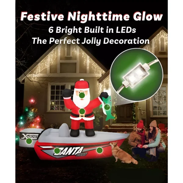 6 ft Christmas Inflatable Santa on Fishing Boat - Image 3