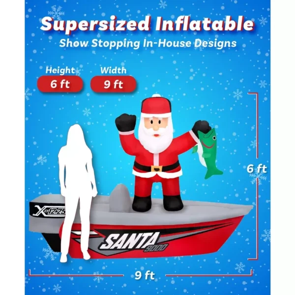 6 ft Christmas Inflatable Santa on Fishing Boat - Image 5