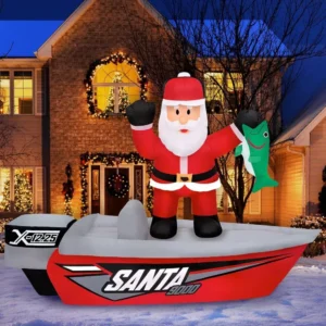6 ft Christmas Inflatable Santa on Fishing Boat