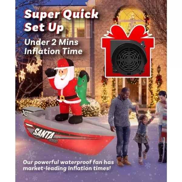 6 ft Christmas Inflatable Santa on Fishing Boat - Image 2
