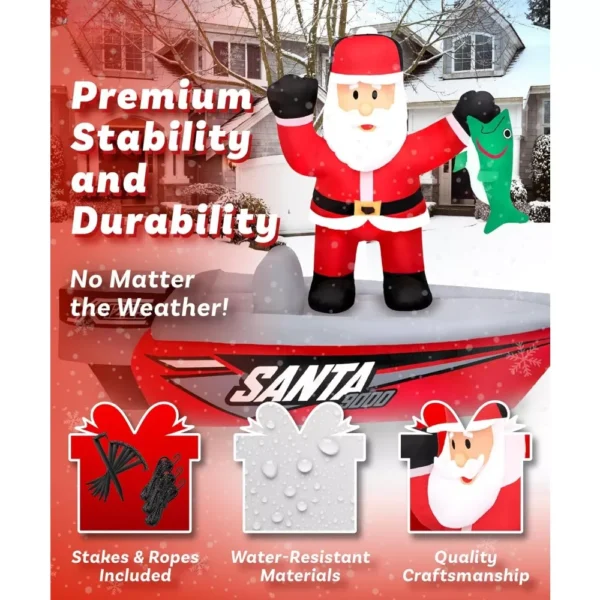 6 ft Christmas Inflatable Santa on Fishing Boat - Image 4