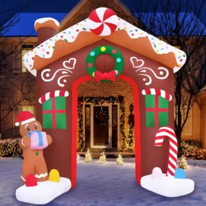 10ft Inflatable Gingerbread House Archway - Large Outdoor Christmas Decoration