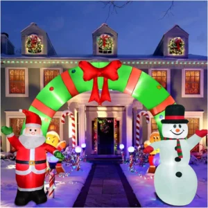 12 Ft Inflatable Christmas Archway – Lighted Santa and Snowman Holiday Decor