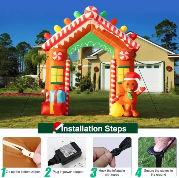 9 FT Christmas Inflatable Gingerbread House Archway - Image 5