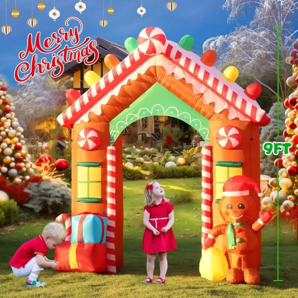 9 FT Christmas Inflatable Gingerbread House Archway - Image 2