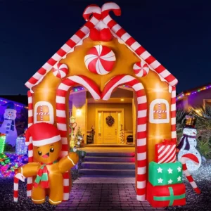 10 ft Christmas Inflatable Gingerbread House Archway with LED Lights and Candy Decor