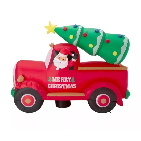 7-Foot Christmas Inflatable Santa on Red Truck with Lights - Image 5