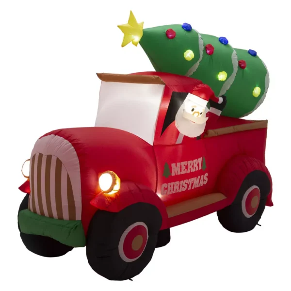 7-Foot Christmas Inflatable Santa on Red Truck with Lights - Image 4