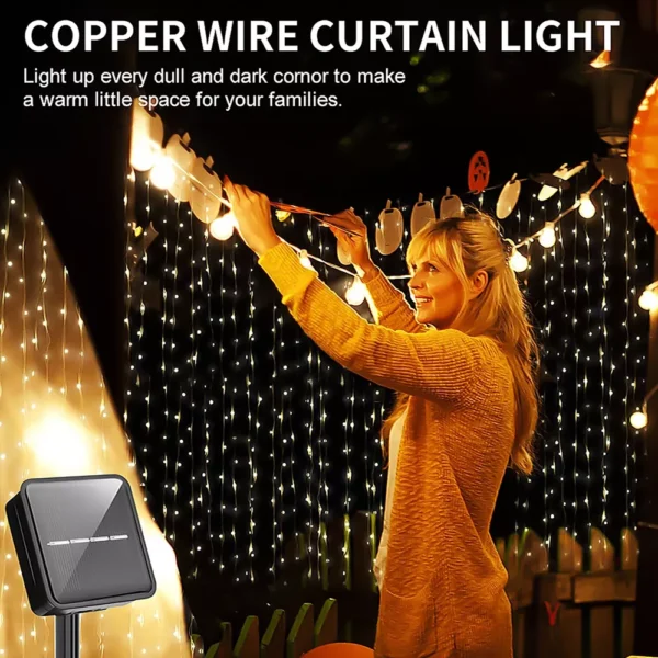 3x3M 300 LED Solar Curtain String Lights - Image 3