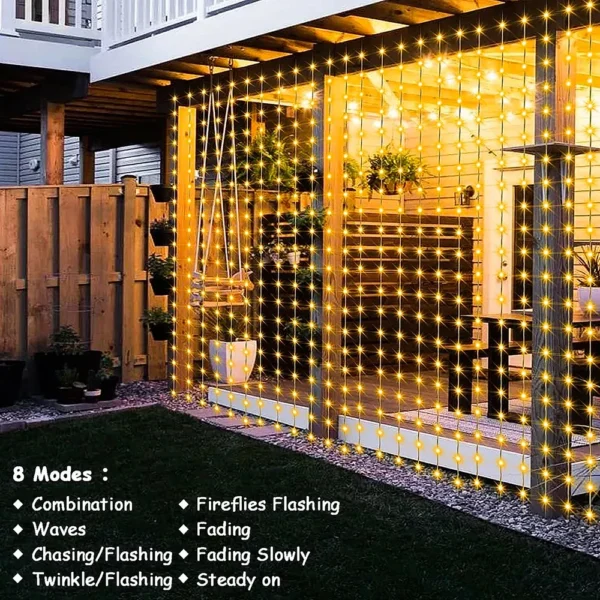 3x3M 300 LED Solar Curtain String Lights - Image 2