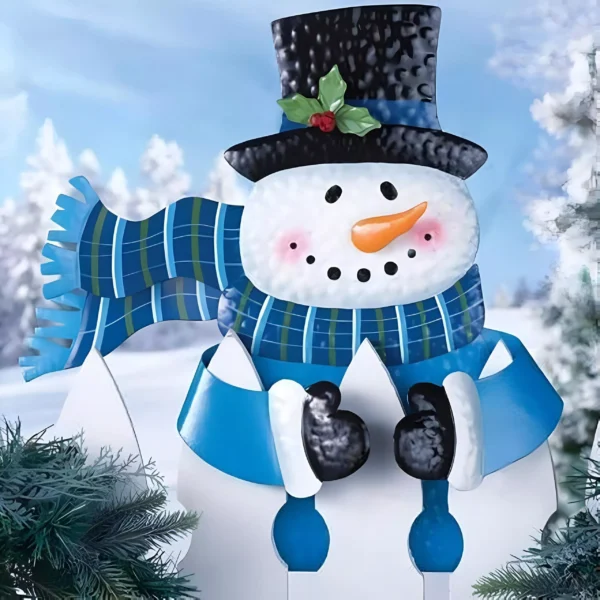Christmas Blue Snowman Outdoor Fence Peeker - Image 3