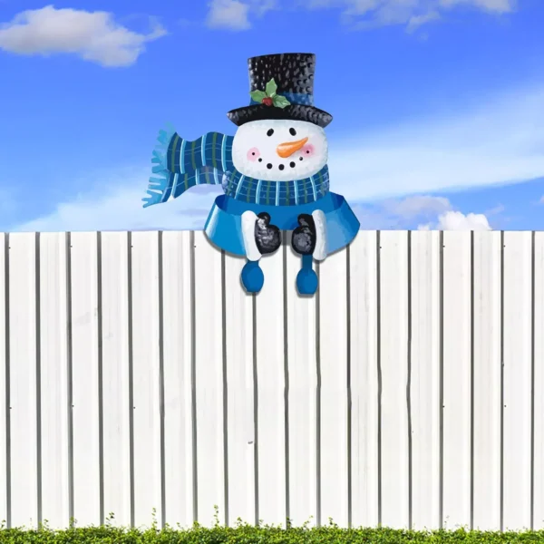 Christmas Blue Snowman Outdoor Fence Peeker - Image 5