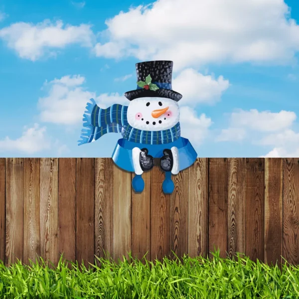 Christmas Blue Snowman Outdoor Fence Peeker - Image 4
