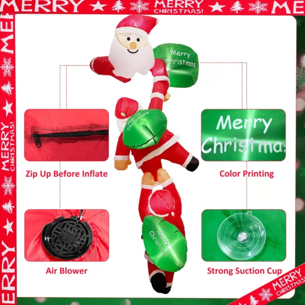 8FT LED Christmas Climbing Santas Inflatable - Image 4