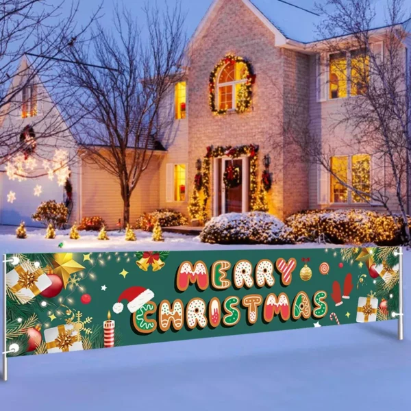 Festive Snowman & Santa Christmas Banner Backdrop - Image 3