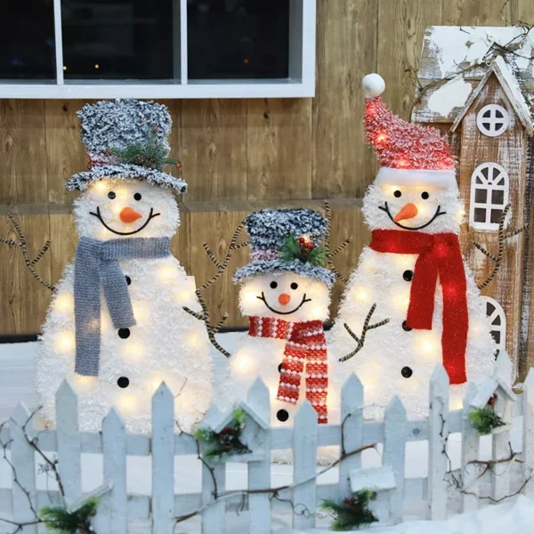 Glowing Family of Three Snowman Ornaments - Image 2
