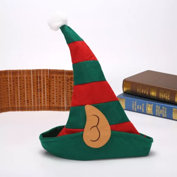 Red and Green Striped Christmas Elf Hat - Image 4