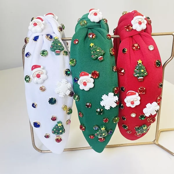 Christmas Red, Green, White Big Knot Headband - Image 3