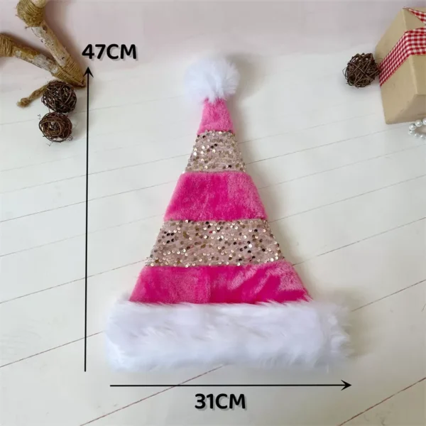 Pink Plush Sequin Patchwork Christmas Hat - Image 6