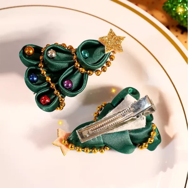 2PCS Christmas Elk & Tree Hairpins with Rhinestones - Image 3