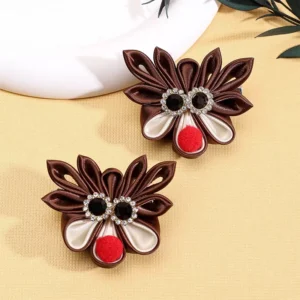 2PCS Christmas Elk & Tree Hairpins with Rhinestones
