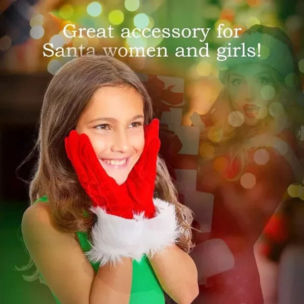 Santa Claus Red Festive Gloves with White Fur - Image 4
