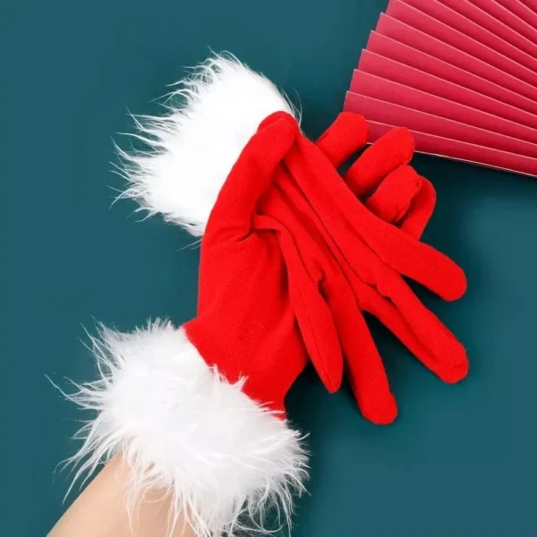 Santa Claus Red Festive Gloves with White Fur - Image 5