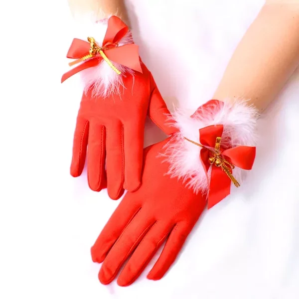 Santa Claus Red Festive Gloves with White Fur - Image 2