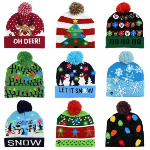 LED Light-Up Christmas Hat Knitted Beanie – Cozy Holiday Beanie for Kids and Adults
