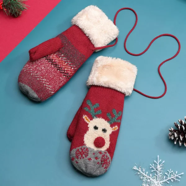 Thermal Fleece-Lined Knit Mittens with Hanging Neck Strap - Image 5