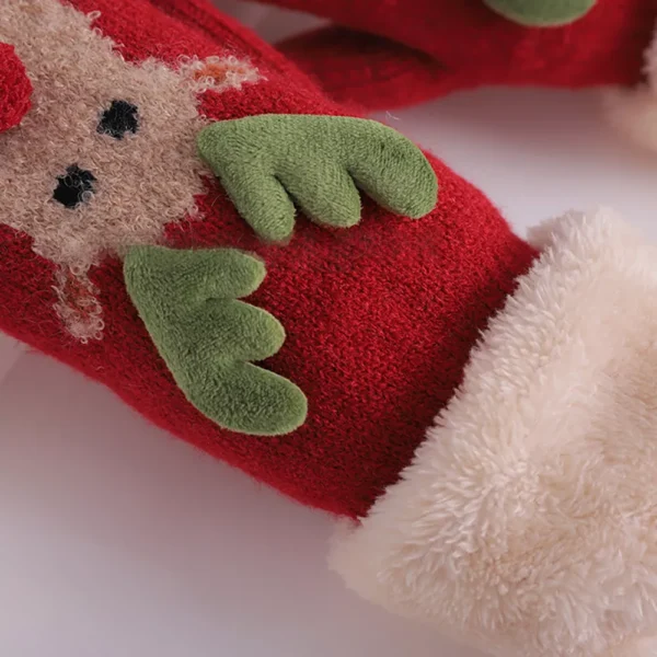 Thermal Fleece-Lined Knit Mittens with Hanging Neck Strap - Image 6