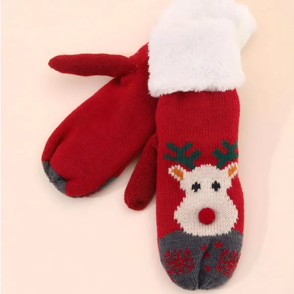 Thermal Fleece-Lined Knit Mittens with Hanging Neck Strap - Image 3